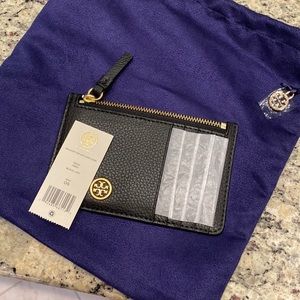 Tory Burch Walker Top Zip Card Case Black NWT